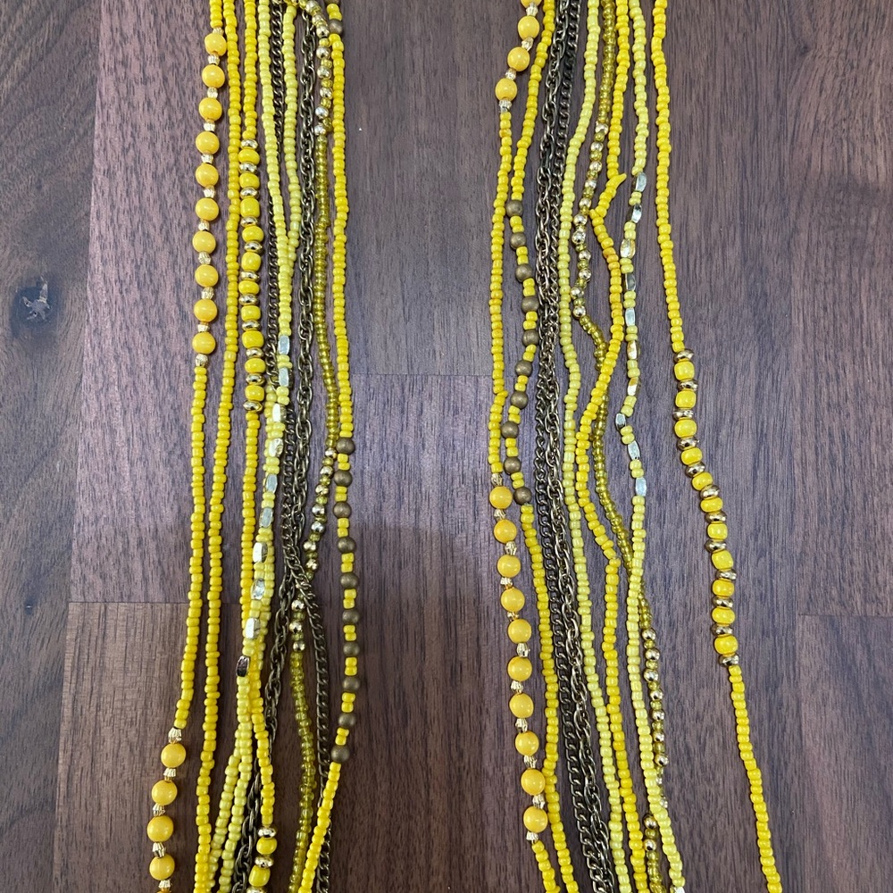 Yellow beaded multi strand necklace